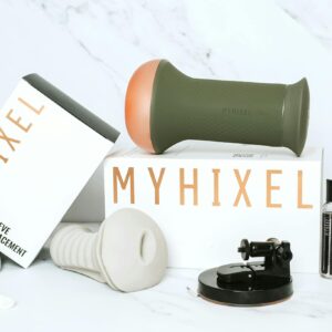 MYHIXEL product kit including sleeve replacement and accessories on a marble background.